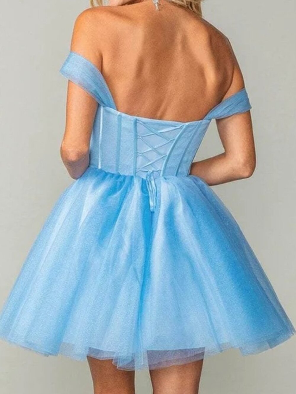 NWT Dancing Queen 3394 Off-Shoulder Cocktail Tulle Homecoming Dress Blush size S - Picture 4 of 7